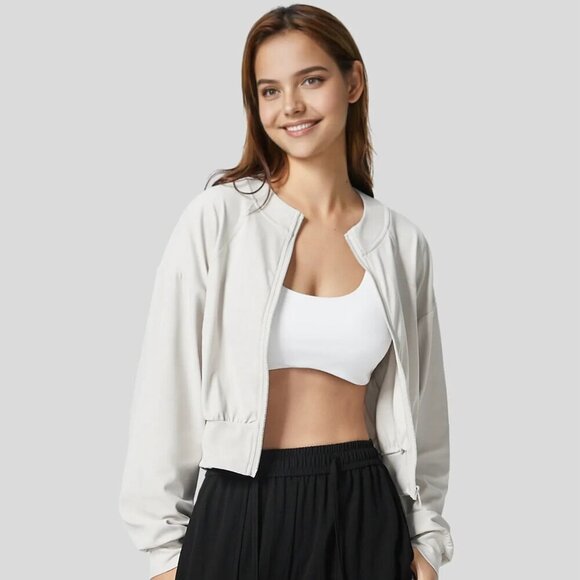 Jackets & Blazers - Halara Women's Size Large Gray Zipper Cropped Jacket Thumb Hole Sleeves